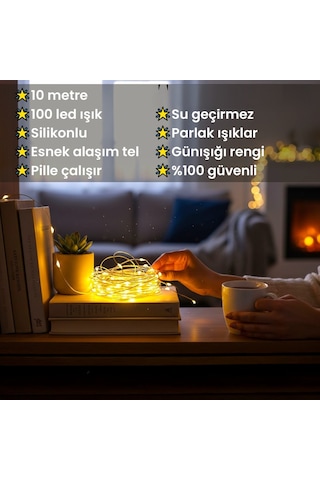 Upway 10m Su Geçirmez Günışığı 100 Led Işık - Pilli Dekoratif Aydınlatma Sarı