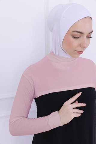 Balıkçı Yaka Boyunluklu Kolluk - Likralı Kadın Body Tesettür Crop Bolero-pudra Pudra