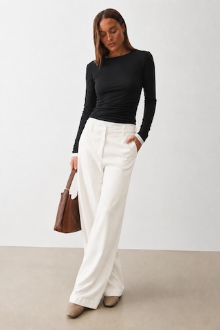 Madmext Beyaz Yüksek Bel Keten Wide Leg Pantolon Mg2718
