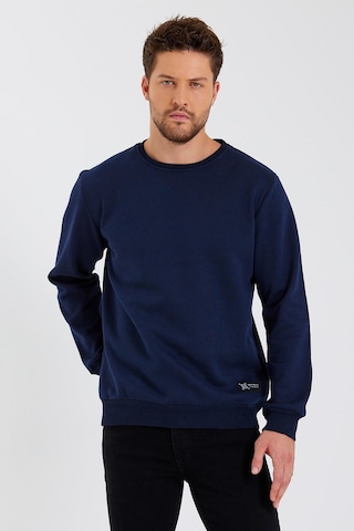MMetalic Bisiklet Yaka Etiket Detayı İçi Pamuklu Erkek Sweatshirt Lacivert