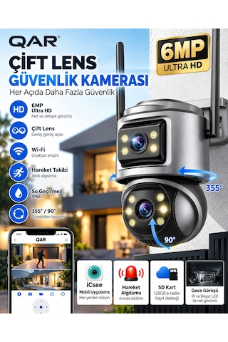Wifi Akıllı Güvenlik Kamerası Çift Lensli Döner Başlıklı Uzaktan Canlı İzleme Telefon Kontrollü Ip Kamera Gece Görüşlü İç/dış Mekan