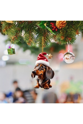 Ranyeek Akrilik Sosis Köpek Dikdörtgen Askı, Noel Ağacı Araç Dekorasyonu, Festivite Parti Dekoru, 1 Adet