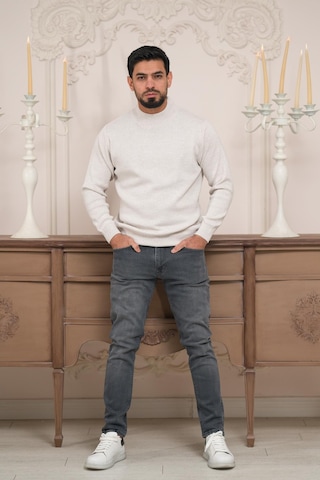 Woolen World Balıkçı Yaka Kalın Yünlü Erkek Triko Kazak Krem