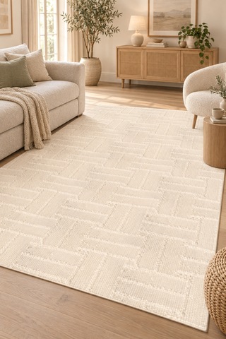 Kreya Krem Yumuşak Dokulu Yıkanabilir Kaymaz Taban Robot Süpürge Uyumlu Polyester Yolluk Halı