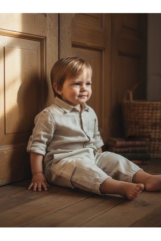Zekids Erkek Bebek Rahat Kesim Cepli Pantolon-17196 Krem