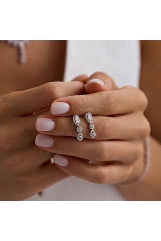 Drop Baguette Beyaz Altın Takı Seti T14326