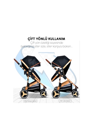Baby Home Yeni Doğan 9 İn 1 Full Takım 945 Travel Sistem Bebek Arabası Angel Sepet Anne Yanı Beşik Altın - Kahverengi