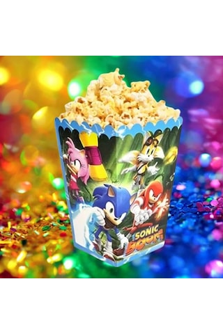 Mısır Pop Corn Kutusu Sonic Temalı 8 Li 8x11,5 Cm Parti Malzemesi