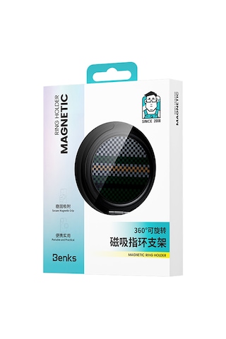 Benks Magnetik Özellikli 360 Derece Dönebilen Aurora Green Kevlar Tasarımlı Parmak Ring Stand Siyah
