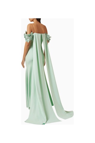 Ac By Aanchal Chanda Off - Shoulder Cape - Style Çiçek Işlemeli Maxi Kadın Elbise Yeşil