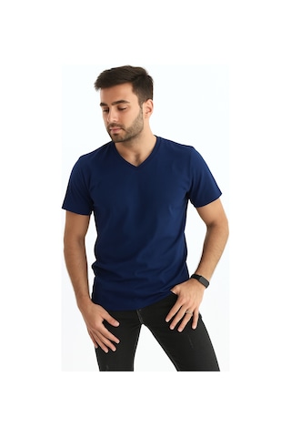 Sermoda Erkek Slim Fit V Yaka Tişört - Dar Kesim Basic Günlük T-shirt Lacivert