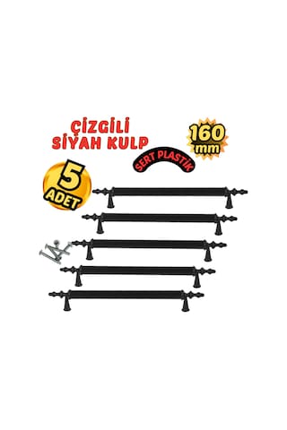 Çizgili Siyah Plastik Mobilya Kulpu 160mm 5 Li Siyah