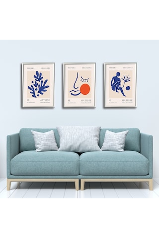 Henri Matisse 3'lü Alüminyum Çerçeveli Poster Seti - Önden Açılır A3 Açılır Kapanır Çerçeve Seti Papiers Découpés, Gümüş