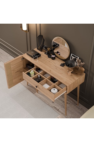 2244 Love Ahşap Ayaklı Mdf Çerçeveli Makyaj Masası Sepet-yunus