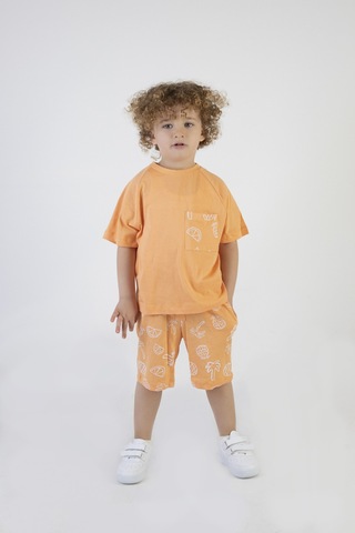 Erkek Çocuk Palmiye Baskılı Turuncu Renk Kısa Kollu Şortlu Alt Üst Takım 001