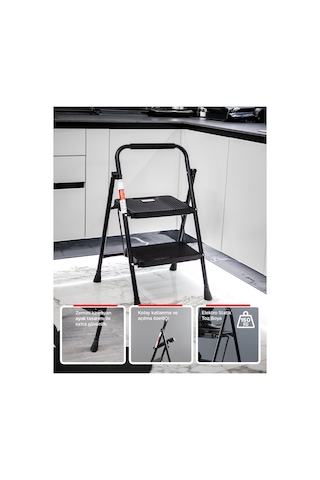 2 Basamak Siyah Merdiven Geniş Basamaklı EUROTOWER