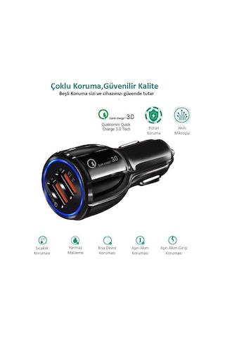 Samsung Apple Uyumlu iPhone Huawei Xioami Hızlı Araç Şarj Cihazı 2 Usb 6 Amper