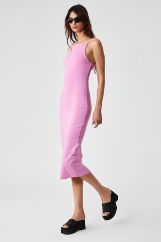 Ethıquet Havvolıne Kadın Havuz Yaka Slim Fit Kolsuz Pembe Elbise