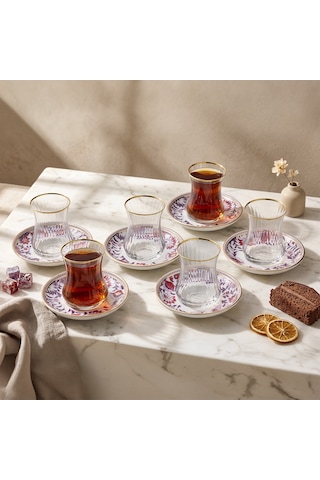 Sandro Moreno 1898 Mistik Gold Optik 12 Parça 6 Kişilik Çay Seti 150 Ml Renkli