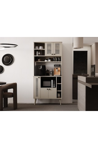 Kahve Köşesi 90 Cm %100 Mdf Panjur Kapak Çok Amaçlı Dolap Kumtaşı