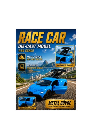 4'lü Die Cast Metal Spor Araba Seti Set 2 1:64 Ölçek - Açılır Kapı & Bagaj - Kutulu Koleksiyon Karışık Renk Ve Model