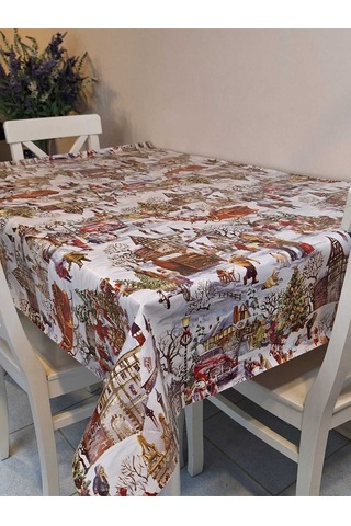 Yeni Yıl Desenli Elyaflı Pvc Masa Örtüsü Silinebilir Ve Su Geçirmez Muşamba Dkrm24b Beyaz