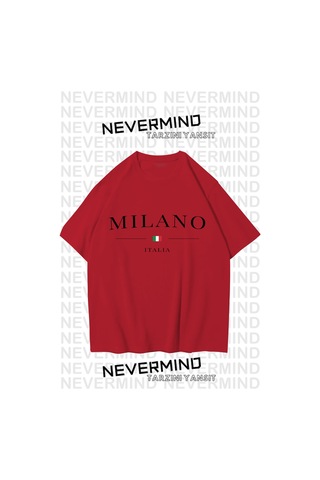 Unisex Baskılı Oversize %100 Pamuk T-shirt Kırmızı