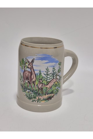 Vintage Tankart Ceylan Figürlü Alman Bira Bardağı 13,5cm