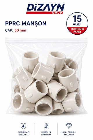 Dizayn Pprc Manşon 50 Mm 15 Adet Pn25 Temiz Su Tesisat Ek Parçası