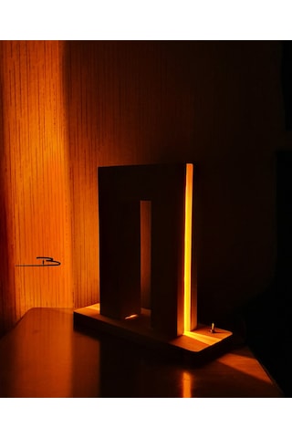 Doğal Ahşap Gizli Led Dekoratif Abajur Aydınlatma Masa Lambasi Amber