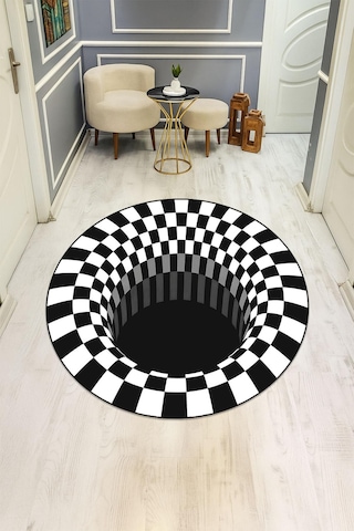 3d Modern Desenli Yuvarlak Dijital Baskı Kaymaz Tabanlı Halı H0336 Renkli