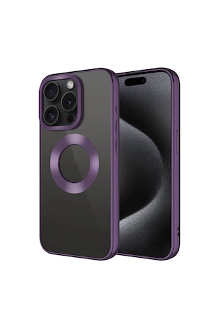 Apple Uyumlu iPhone 15 Pro Max Tek Kamera Çerçeveli Logo Gösteren Zore Omega Kılıf-derin Mor Derin Mor