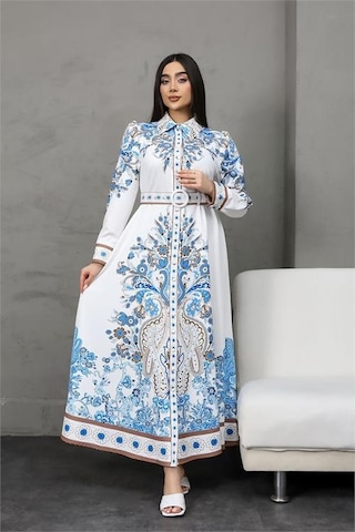 Neşeli Butik Kadın Tasarım Gömlek Elbise Nbms25016 Mavi