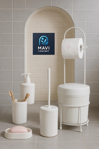 6 Parça Banyo Seti Çöp Kovalı Tuvalet Kağıtlığı-tuvalet Fırçası-sıvı Ve Katı Sabunluk-diş Fırçalık Beyaz