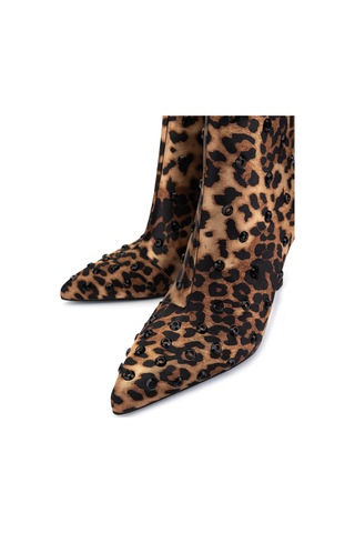 Tamer Tanca Kadın Saten Leopar Topuklu Bot 735 8794 Bn Bot Sk25-26 Leopar Leopar