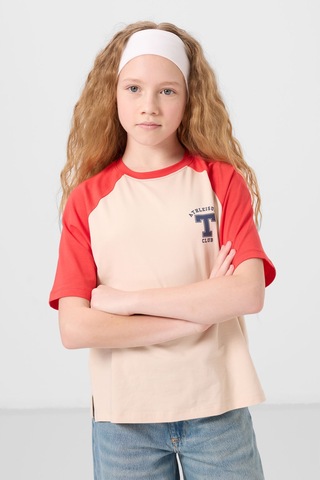 Bej O Yaka Pamuklu Baskılı Oversize Fit Kız Çocuk T-shirt - 75179 Bej