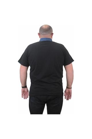 Starbattal Büyük Beden Polo Kot Yaka Tişört 23420 Sıyah-Sıyah Siyah