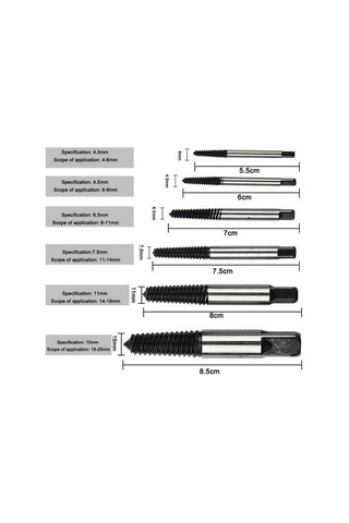 Saplama Çıkarma Seti 6 Parça Hasarlı Cıvatalar Veya Vidalar İçin Vida Çıkarma Aparatı