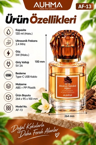 Ultrasonik Aroma Difüzörü 120 Ml Abanoz Sandal Ağacı Kokulu Led Işıklı Araç Ve Oda Kokusu Aklby-bsva58
