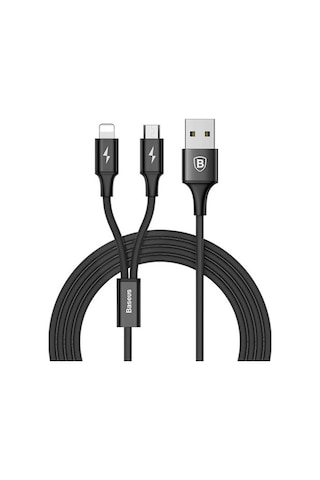 Baseus Rapid Series 2In1 Apple iPhone Uyumlu+ Micro Usb 3.0A Usb Kablo Şarj 1