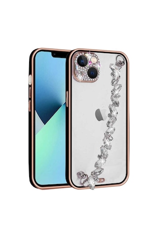 Apple Uyumlu iPhone 13 Kılıf Taş Süslemeli Kamera Korumalı El Tutamaçlı Zore Blazer Kapak Siyah