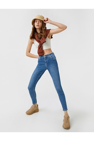 Koton Yüksek Bel Dar Kesim Kot Pantolon - Skinny Jean Orta İndigo 2yak47150md