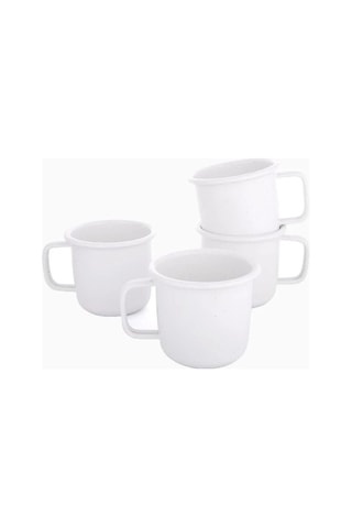 Rolled Enamelware Mug 4 Lü Emaye Kamp Kupası Beyaz