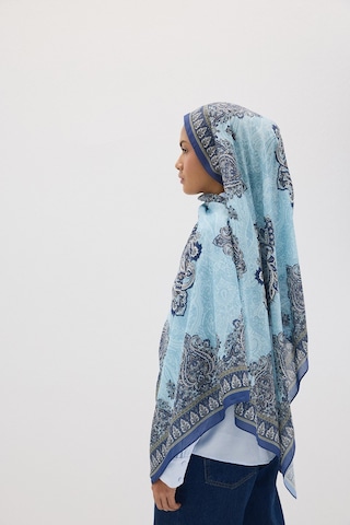 Mirsoy Scarf Elisa Pamuk Etnik Desen Şal Mavi