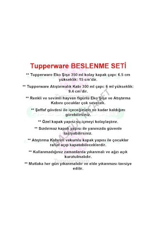 Tupperware Beslenme Seti Eko Şişe 350 Ml Suluk Atıştırmalık Kabı