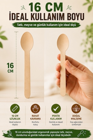 50'li Ekolojik Tahta Kaşık 16 Cm Doğal Huş Ağacı Kullan At Davet Parti Organizasyon Seti