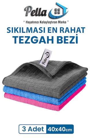 3 Renk İthal Mutfak Bezi Mikrofiber -yüksek Emici Havlu 40x40 Cm Mavi - Pembe - Gri