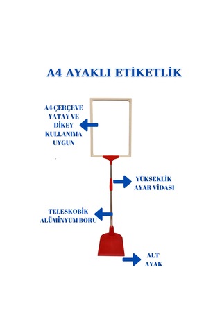 10 Adet K-B A4 Ayaklı Etiketlik Sepet Etiketi Çerçeveli Etiketlik Kırmızı Beyaz