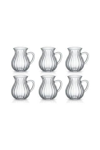 6'li Kulplu Borosilikat Fitil Desenli Cam Çay Bardağı Seti - Şeffaf Ve Isıya Dayanıklı Şık Çay Takımı 180ml Çok Renkli