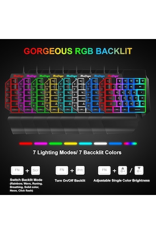 Tek El Rgb Oyun Klavyesi, Usb Kablolu Gökkuşağı Harfleri Parlayan Tek El Klavyesi Bilek Desteği Multimedya Tuşlar
